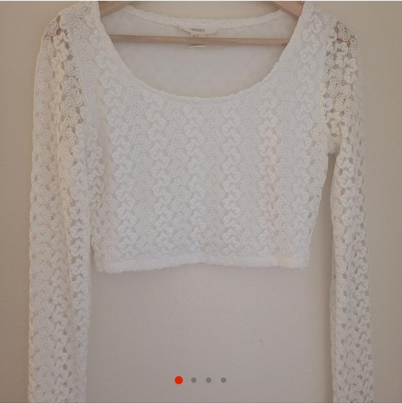 Forever 21 Tops - Forever 21 Crochet Lace White Crop Top Sheer Boho Beach Festival Y2K M